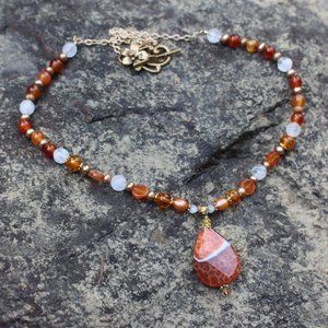 Natural Stone Orange Agate Necklace